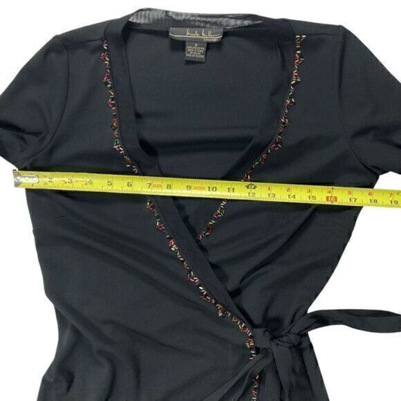 Nicole Miller Collection Wrap Dress Womens S Beaded Embroidered Sheer Hem Midi - Picture 11 of 16